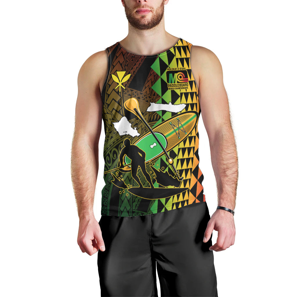 Paddle Board Hawaii Men Tank Top Molokai 2 Oahu World Championships Kakau Pattern LT14 - Polynesian Pride