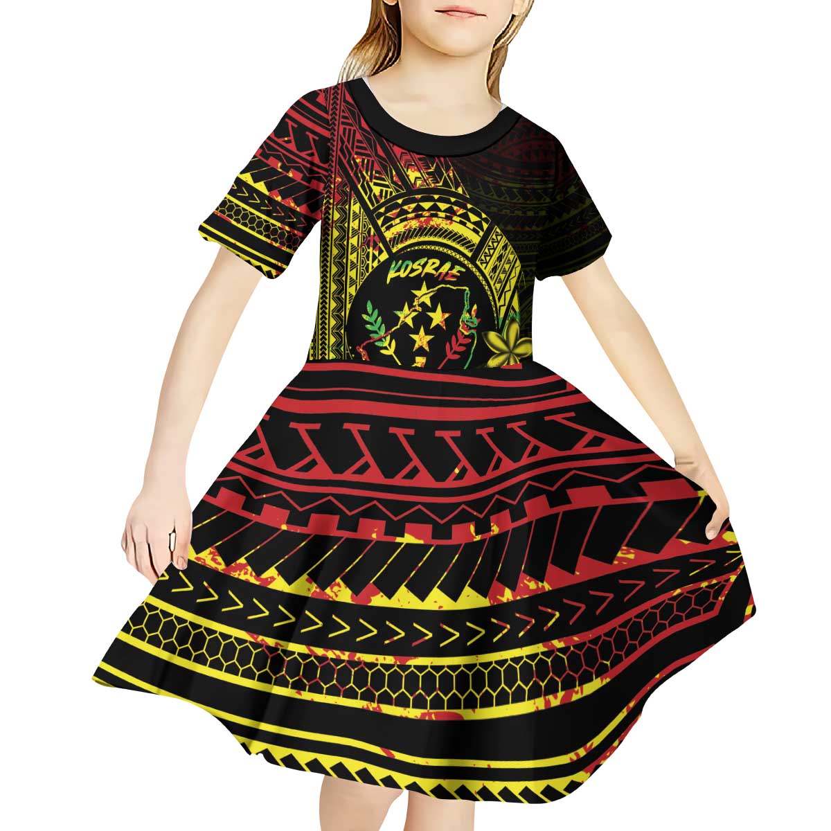 Reggae Kosrae Liberation Day Kid Short Sleeve Dress September 8 Polynesian Tattoo LT14 - Polynesian Pride