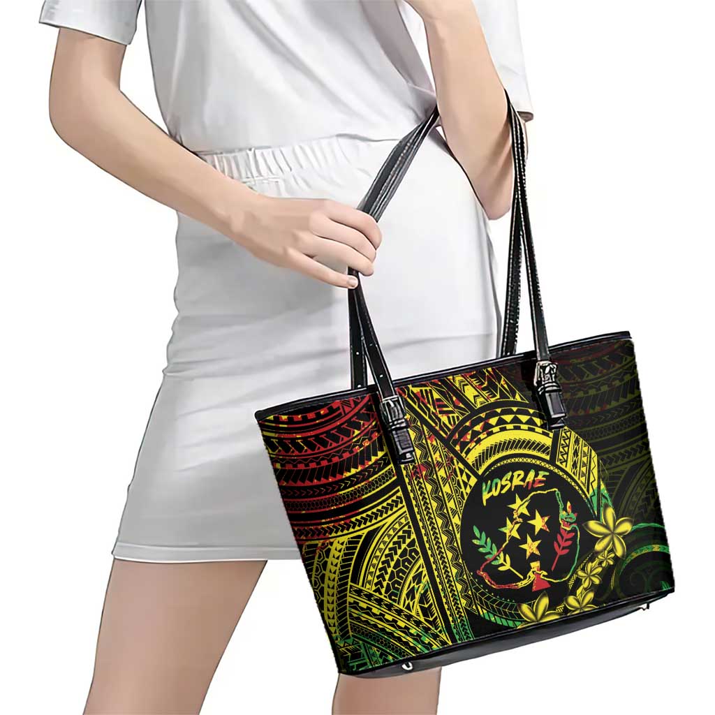 Reggae Kosrae Liberation Day Leather Tote Bag September 8 Polynesian Tattoo LT14 - Polynesian Pride