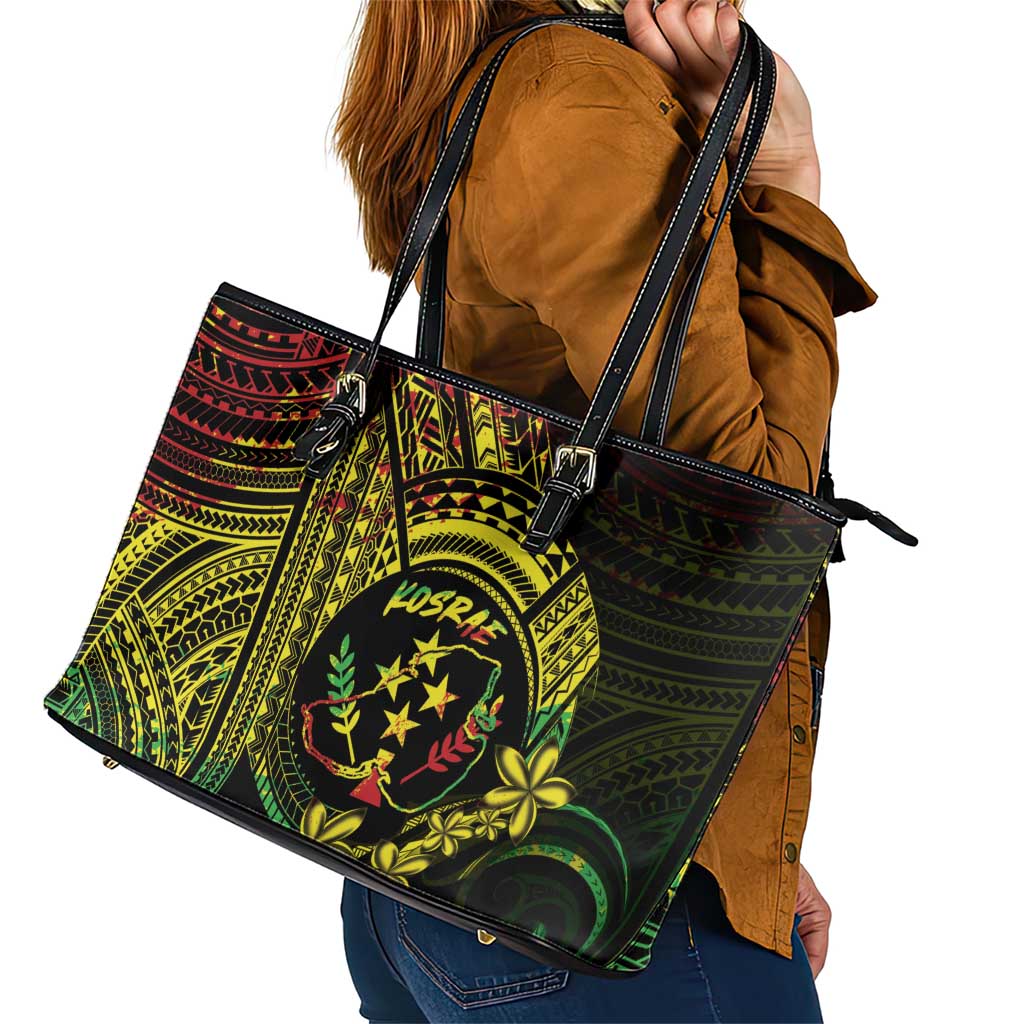 Reggae Kosrae Liberation Day Leather Tote Bag September 8 Polynesian Tattoo LT14 - Polynesian Pride