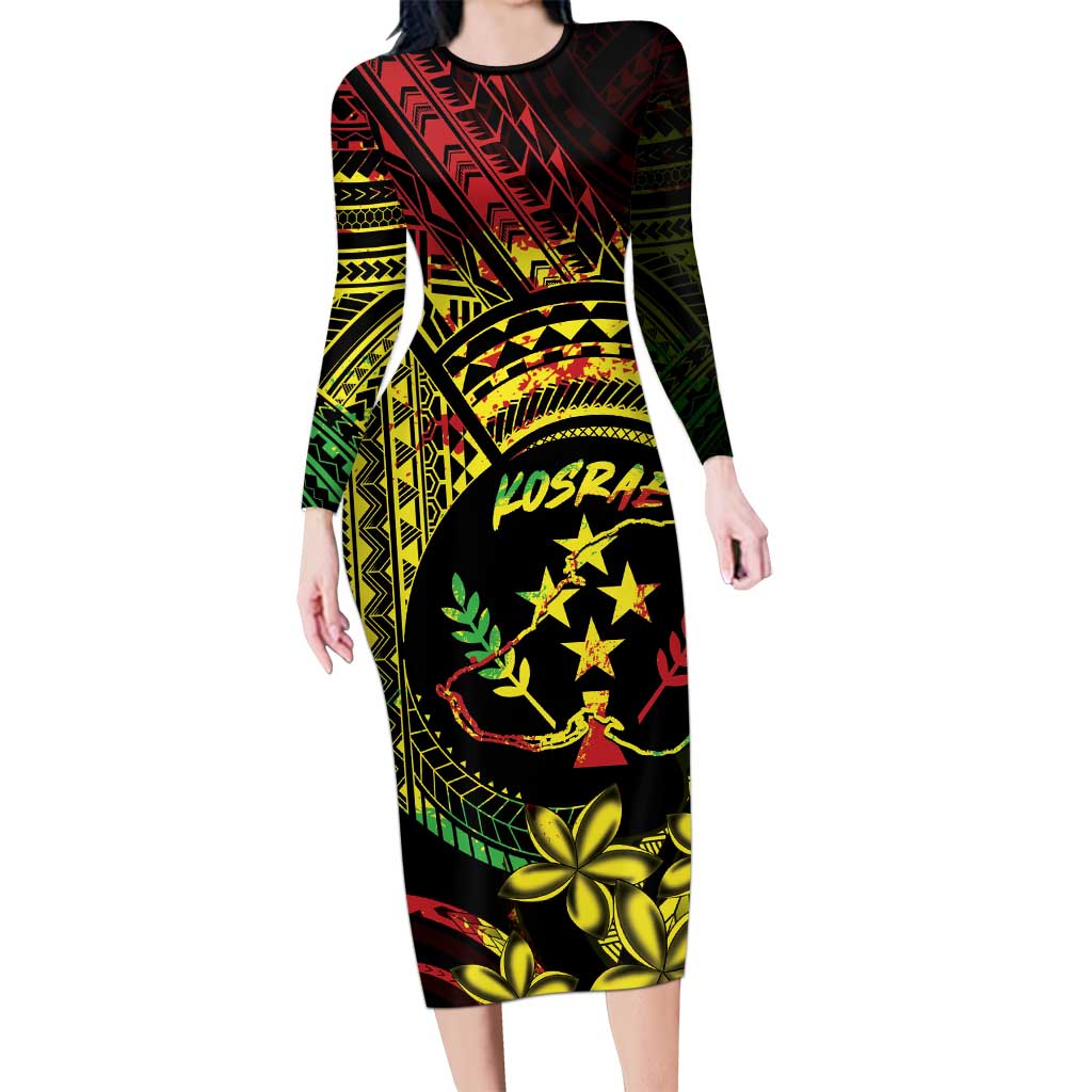Reggae Kosrae Liberation Day Long Sleeve Bodycon Dress September 8 Polynesian Tattoo LT14 Long Dress Reggae - Polynesian Pride