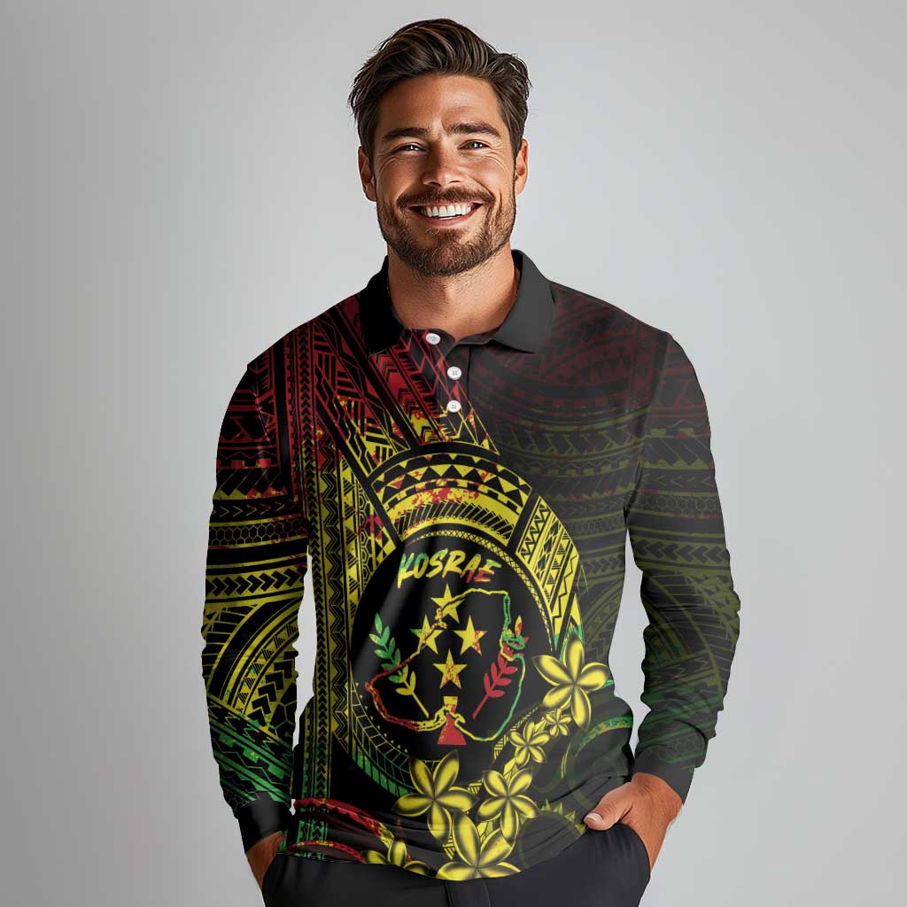 Reggae Kosrae Liberation Day Long Sleeve Polo Shirt September 8 Polynesian Tattoo LT14 - Polynesian Pride