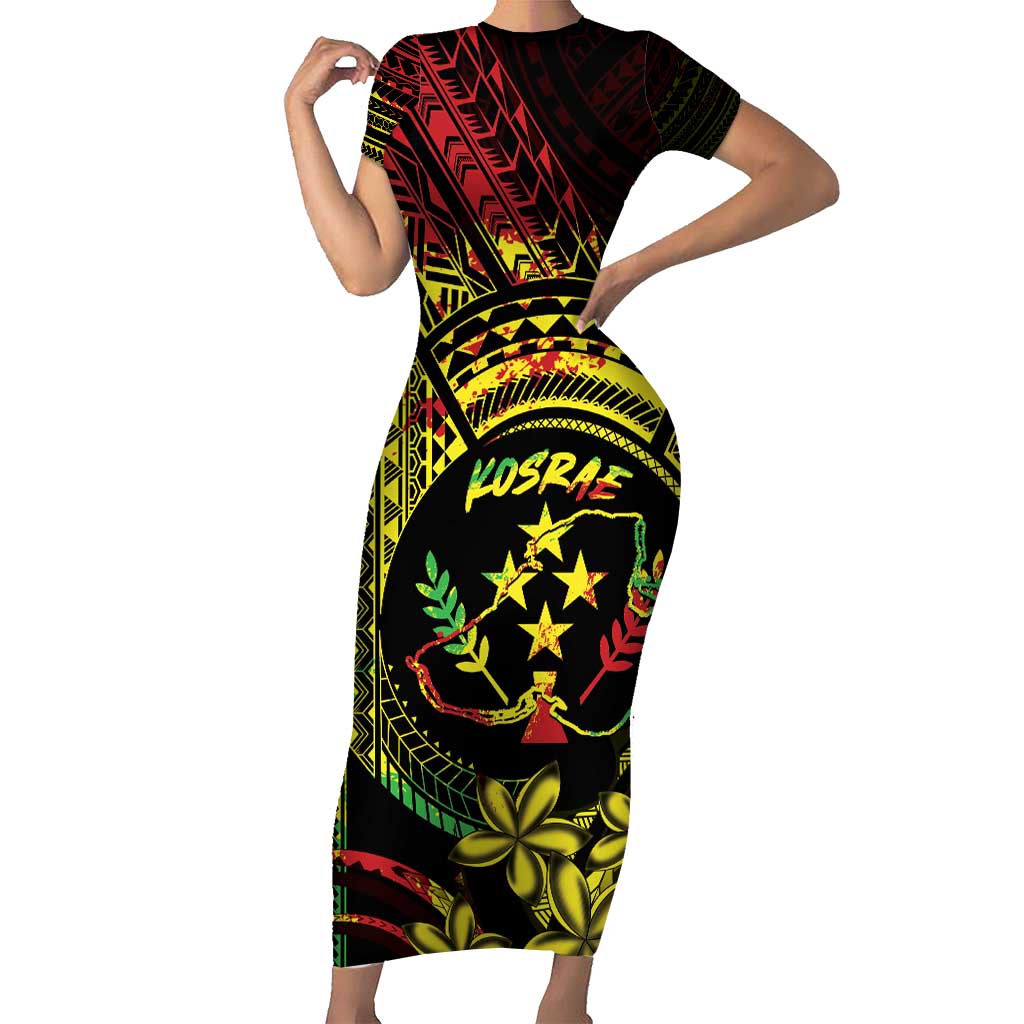 Reggae Kosrae Liberation Day Short Sleeve Bodycon Dress September 8 Polynesian Tattoo LT14 Long Dress Reggae - Polynesian Pride