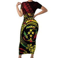 Reggae Kosrae Liberation Day Short Sleeve Bodycon Dress September 8 Polynesian Tattoo LT14 Long Dress Reggae - Polynesian Pride