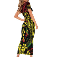 Reggae Kosrae Liberation Day Short Sleeve Bodycon Dress September 8 Polynesian Tattoo LT14 - Polynesian Pride