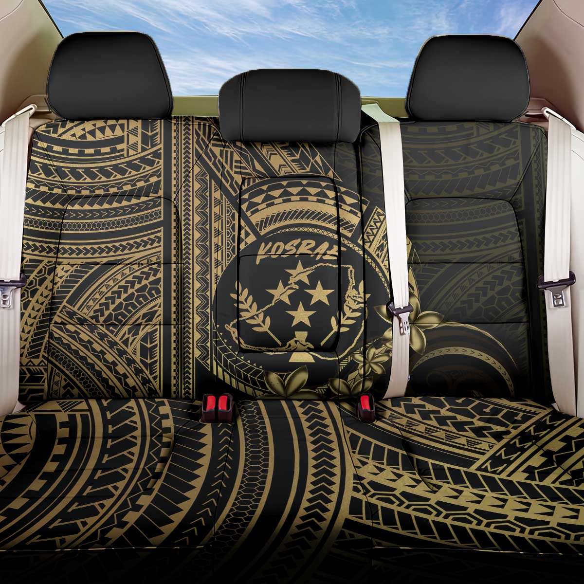Gold Kosrae Liberation Day Back Car Seat Cover September 8 Polynesian Tattoo LT14 One Size Gold - Polynesian Pride
