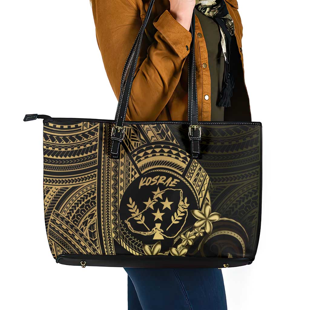 Gold Kosrae Liberation Day Leather Tote Bag September 8 Polynesian Tattoo LT14 - Polynesian Pride