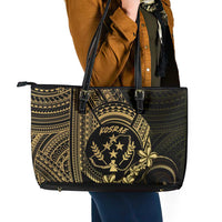 Gold Kosrae Liberation Day Leather Tote Bag September 8 Polynesian Tattoo LT14 - Polynesian Pride
