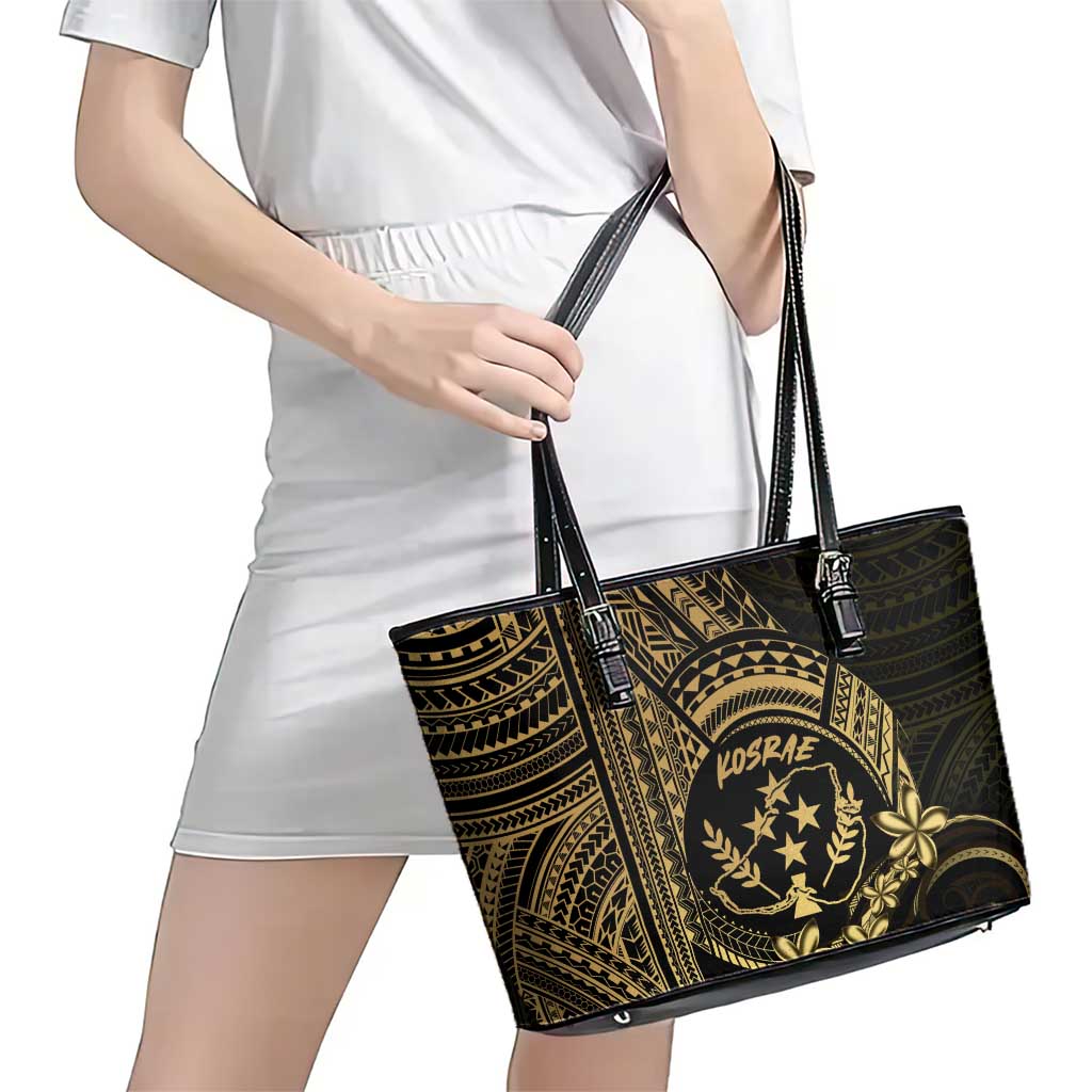 Gold Kosrae Liberation Day Leather Tote Bag September 8 Polynesian Tattoo LT14 - Polynesian Pride