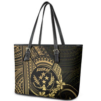 Gold Kosrae Liberation Day Leather Tote Bag September 8 Polynesian Tattoo LT14 - Polynesian Pride