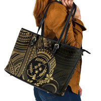 Gold Kosrae Liberation Day Leather Tote Bag September 8 Polynesian Tattoo LT14 - Polynesian Pride