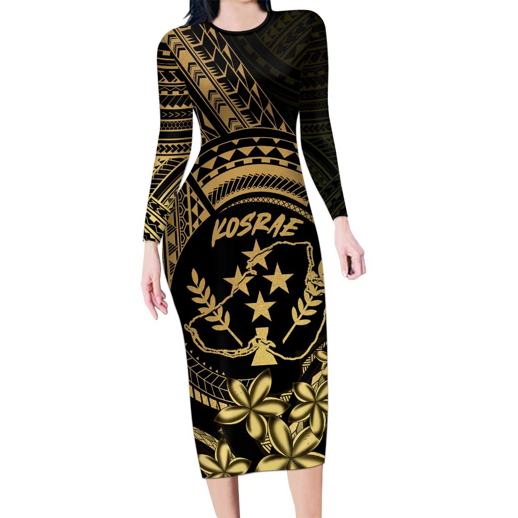 Gold Kosrae Liberation Day Long Sleeve Bodycon Dress September 8 Polynesian Tattoo LT14 Long Dress Gold - Polynesian Pride