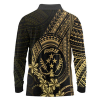 Gold Kosrae Liberation Day Long Sleeve Polo Shirt September 8 Polynesian Tattoo LT14 - Polynesian Pride