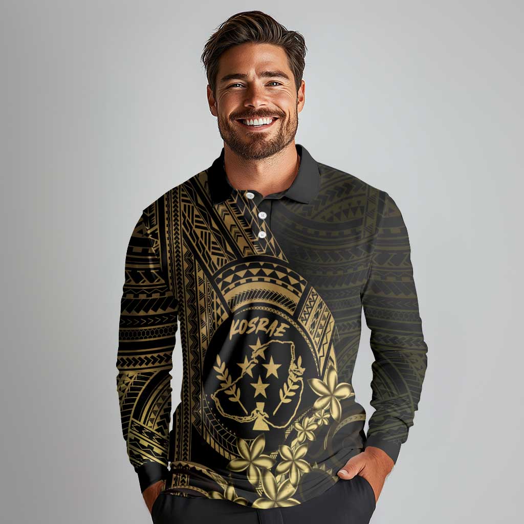 Gold Kosrae Liberation Day Long Sleeve Polo Shirt September 8 Polynesian Tattoo LT14 - Polynesian Pride
