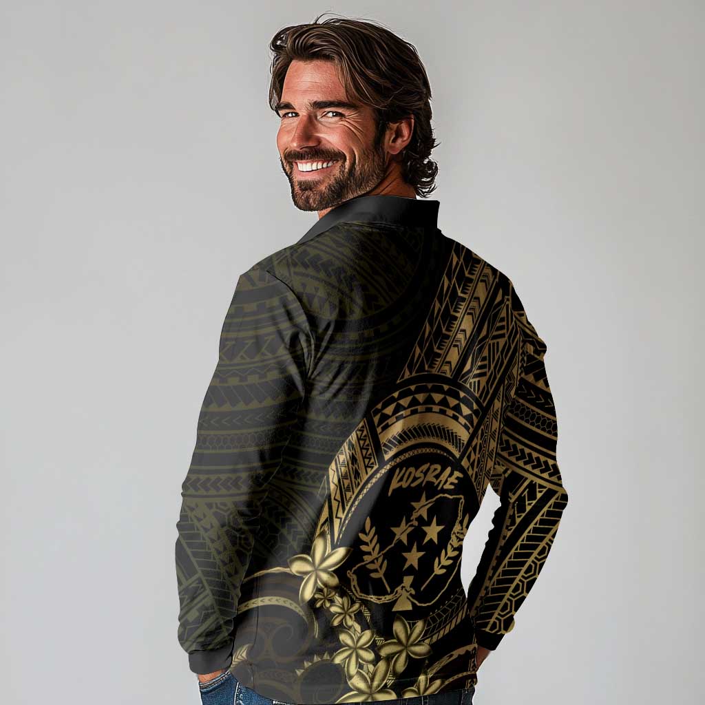 Gold Kosrae Liberation Day Long Sleeve Polo Shirt September 8 Polynesian Tattoo LT14 - Polynesian Pride