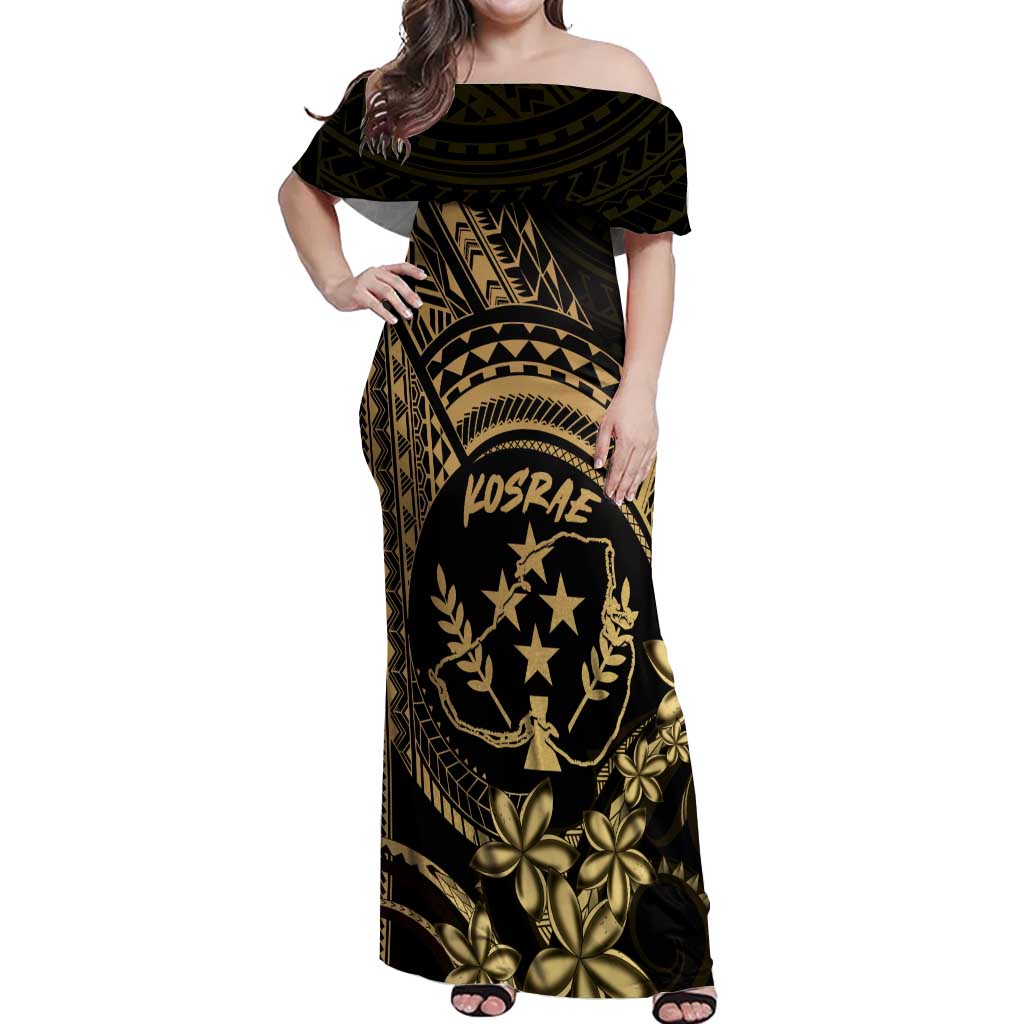 Gold Kosrae Liberation Day Off Shoulder Maxi Dress September 8 Polynesian Tattoo LT14 Women Gold - Polynesian Pride
