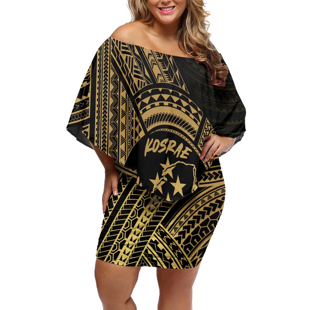 Gold Kosrae Liberation Day Off Shoulder Short Dress September 8 Polynesian Tattoo LT14 Women Gold - Polynesian Pride