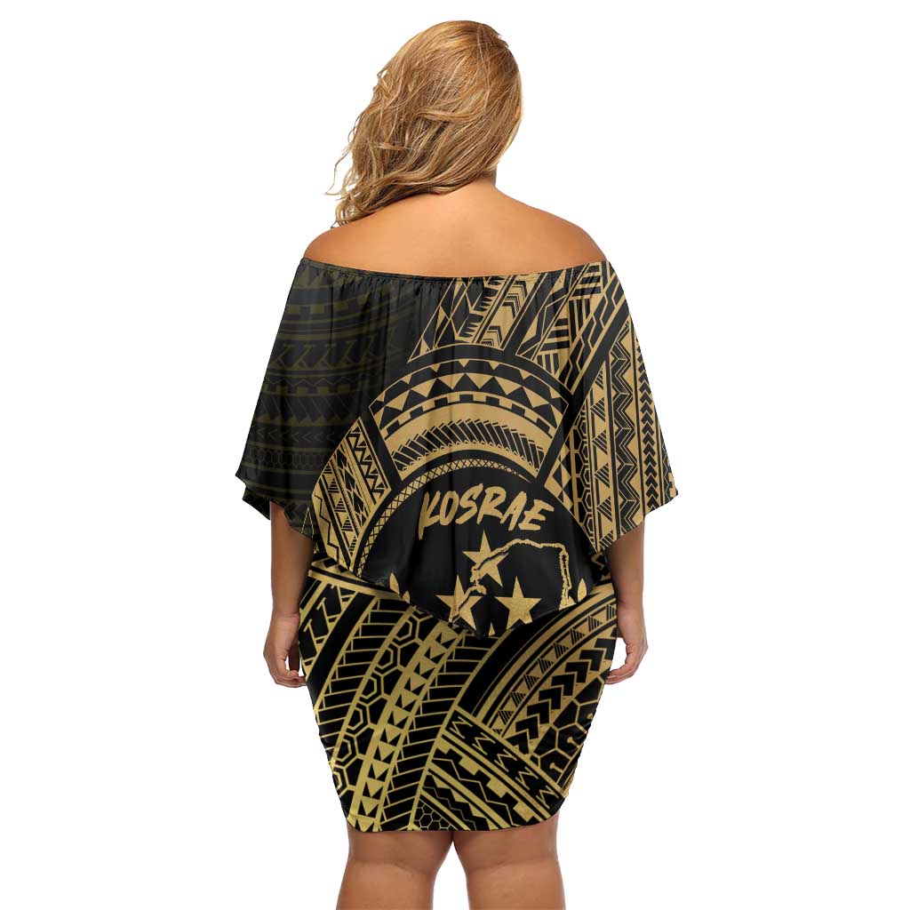 Gold Kosrae Liberation Day Off Shoulder Short Dress September 8 Polynesian Tattoo LT14 - Polynesian Pride