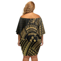 Gold Kosrae Liberation Day Off Shoulder Short Dress September 8 Polynesian Tattoo LT14 - Polynesian Pride