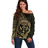 Gold Kosrae Liberation Day Off Shoulder Sweater September 8 Polynesian Tattoo LT14 Women Gold - Polynesian Pride