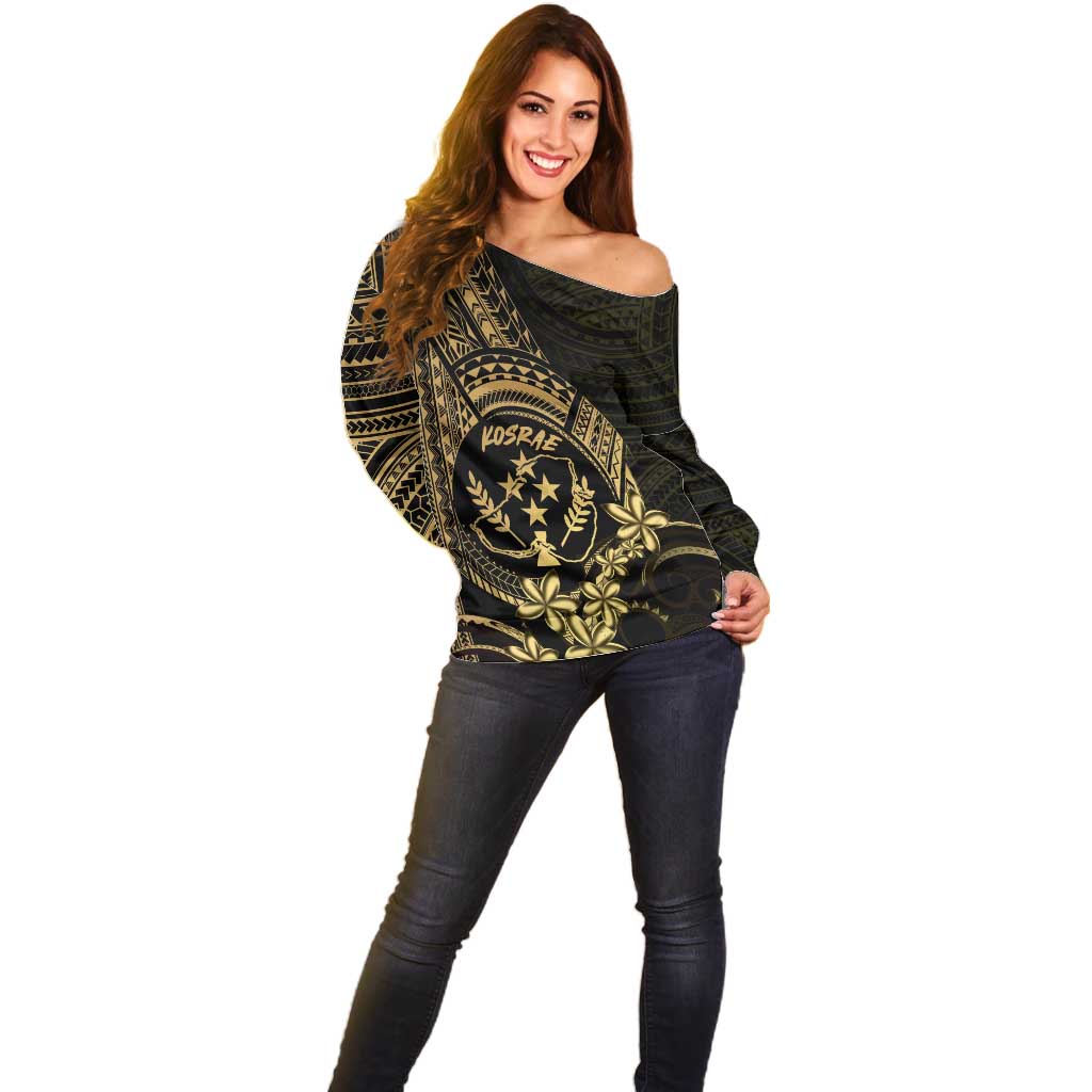 Gold Kosrae Liberation Day Off Shoulder Sweater September 8 Polynesian Tattoo LT14 - Polynesian Pride