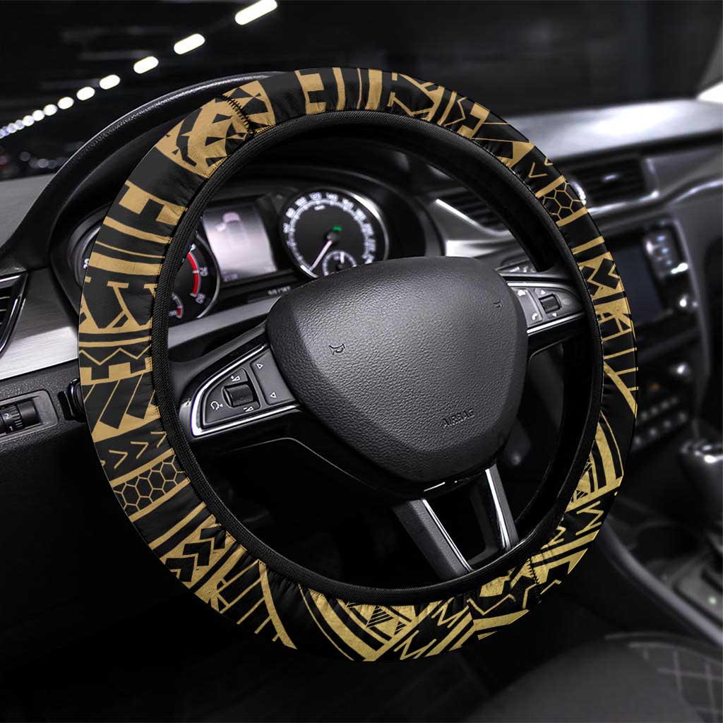 Gold Kosrae Liberation Day Steering Wheel Cover September 8 Polynesian Tattoo LT14 Universal Fit Gold - Polynesian Pride