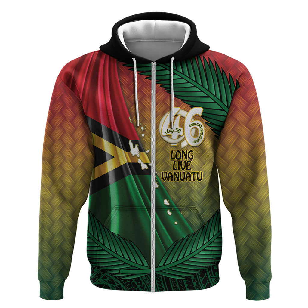 Personalised Long Live Vanuatu Independence Day Hoodie 46th Anniversary Woven Pattern LT14 Zip Hoodie Reggae - Polynesian Pride