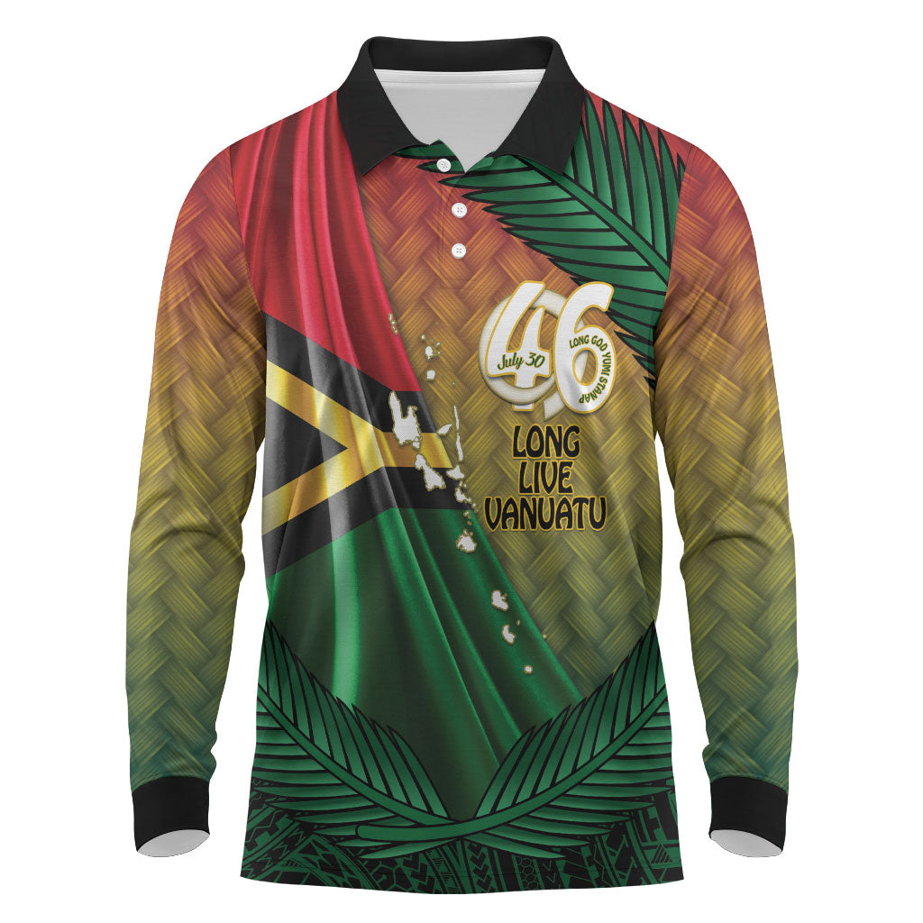 Personalised Long Live Vanuatu Independence Day Long Sleeve Polo Shirt 46th Anniversary Woven Pattern LT14 Reggae - Polynesian Pride