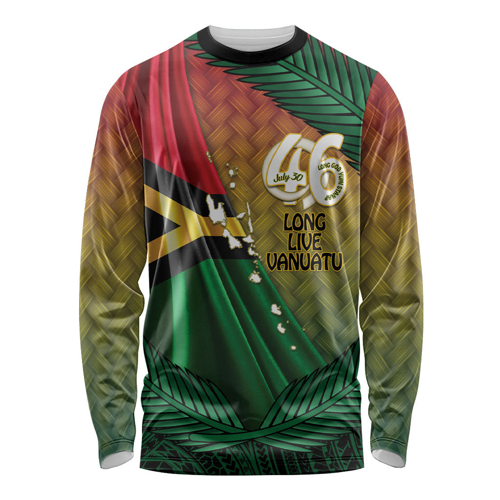 Personalised Long Live Vanuatu Independence Day Long Sleeve Shirt 46th Anniversary Woven Pattern LT14 Unisex Reggae - Polynesian Pride