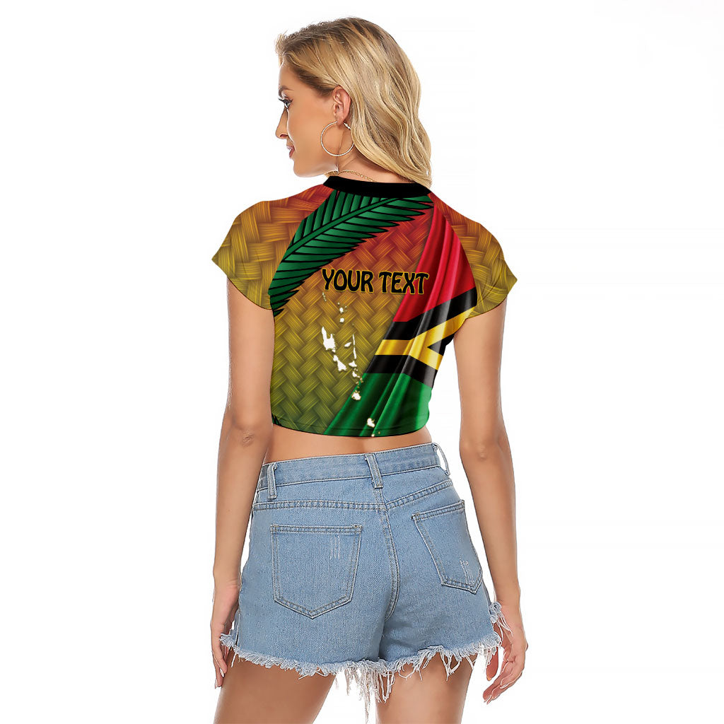 Personalised Long Live Vanuatu Independence Day Raglan Cropped T Shirt 46th Anniversary Woven Pattern LT14 - Polynesian Pride