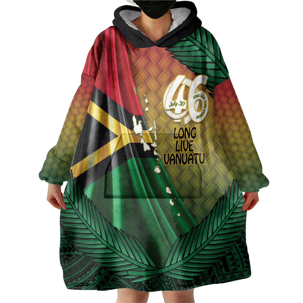 Personalised Long Live Vanuatu Independence Day Wearable Blanket Hoodie 46th Anniversary Woven Pattern LT14 - Polynesian Pride