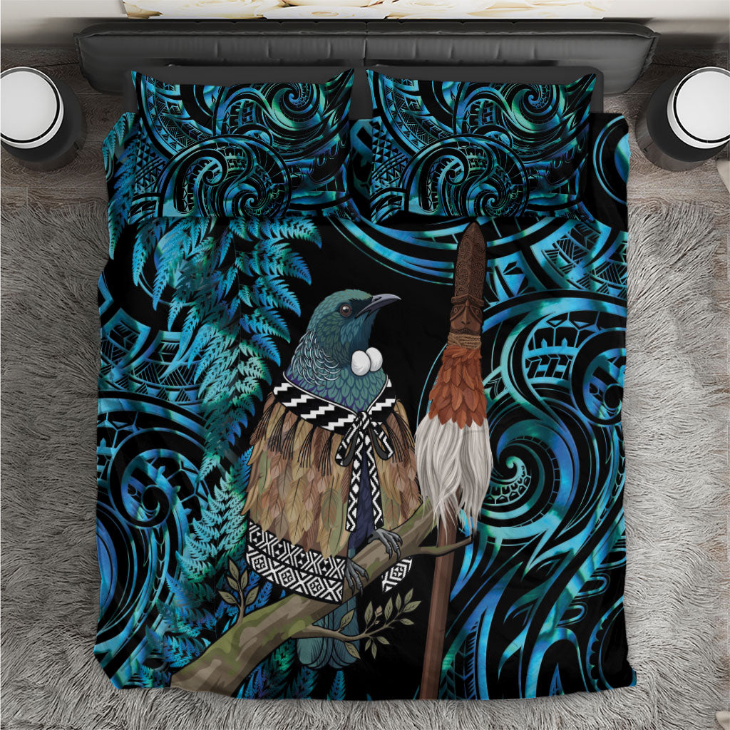 New Zealand Tui Bird Taiaha Bedding Set Maori Weapon Paua Shell Mix Silver Fern LT14 Turquoise - Polynesian Pride