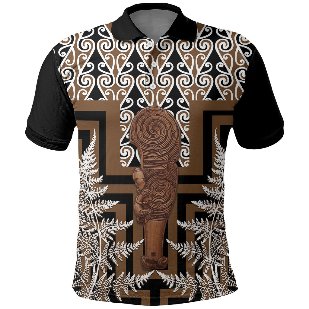 Wahaika New Zealand Polo Shirt Maori Weapon Kowhaiwhai Fern Poutama Motifs LT14 Brown - Polynesian Pride