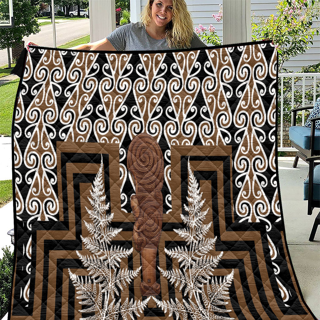 Wahaika New Zealand Quilt Maori Weapon Kowhaiwhai Fern Poutama Motifs LT14 Brown - Polynesian Pride