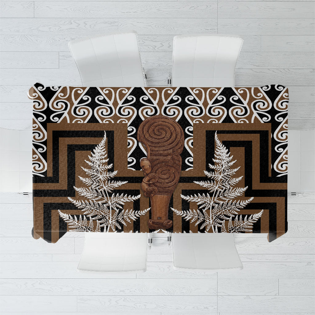 Wahaika New Zealand Tablecloth Maori Weapon Kowhaiwhai Fern Poutama Motifs LT14 Brown - Polynesian Pride
