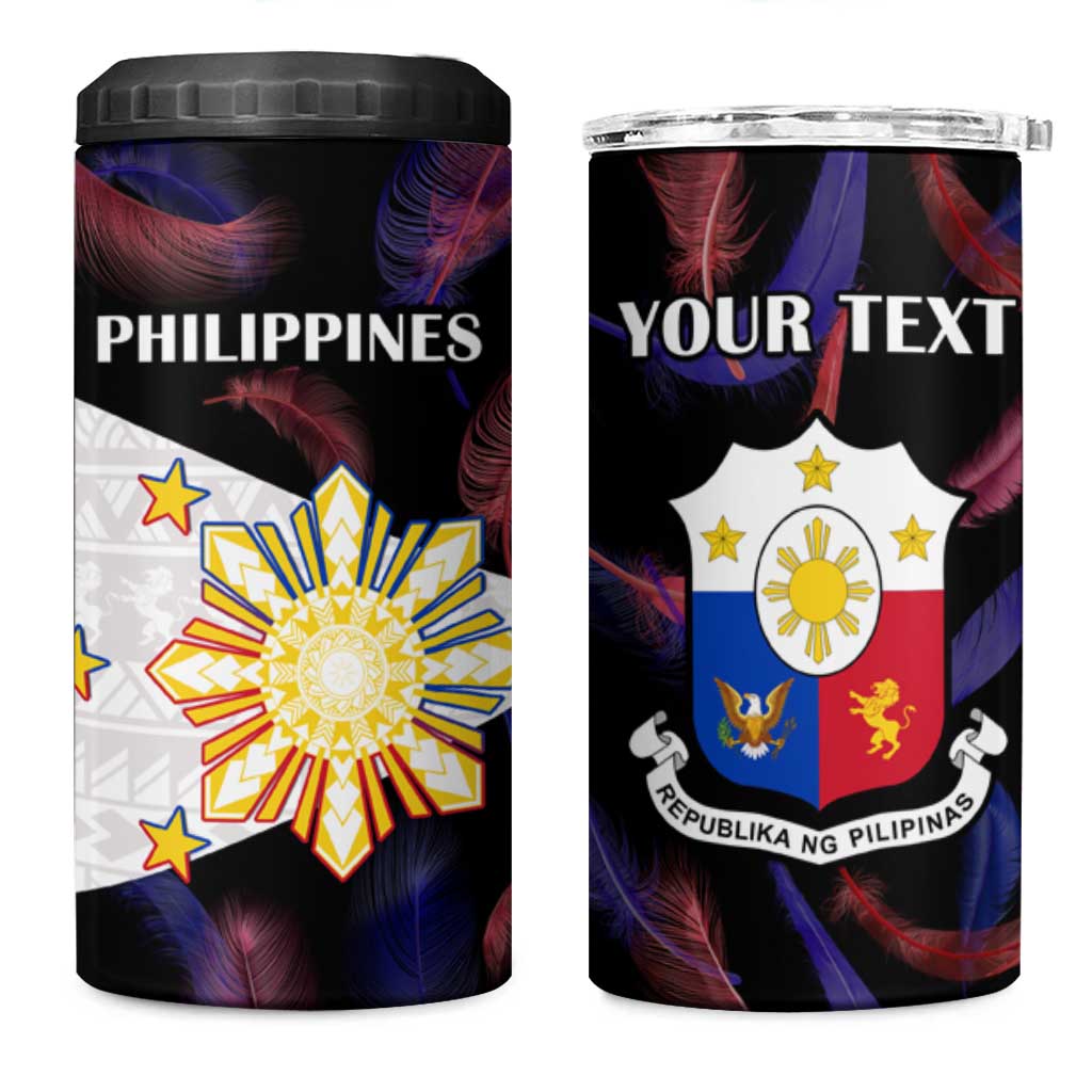 Custom Philippines Football 4 in 1 Can Cooler Tumbler World Cup Go Filipinas Feather Black Version LT14 One Size: 16 oz Black - Polynesian Pride