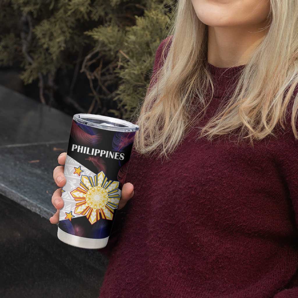 Custom Philippines Football Tumbler Cup World Cup Go Filipinas Feather Black Version LT14 - Polynesian Pride