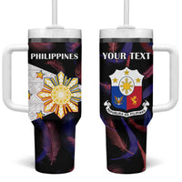 Custom Philippines Football Tumbler With Handle World Cup Go Filipinas Feather Black Version LT14 One Size: 40 oz Black - Polynesian Pride