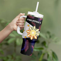 Custom Philippines Football Tumbler With Handle World Cup Go Filipinas Feather Black Version LT14 - Polynesian Pride