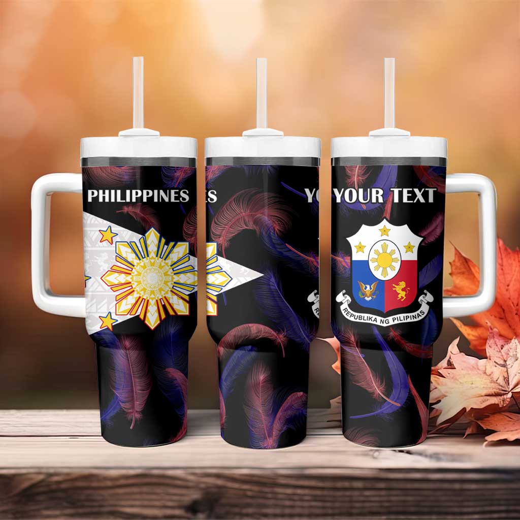 Custom Philippines Football Tumbler With Handle World Cup Go Filipinas Feather Black Version LT14 - Polynesian Pride