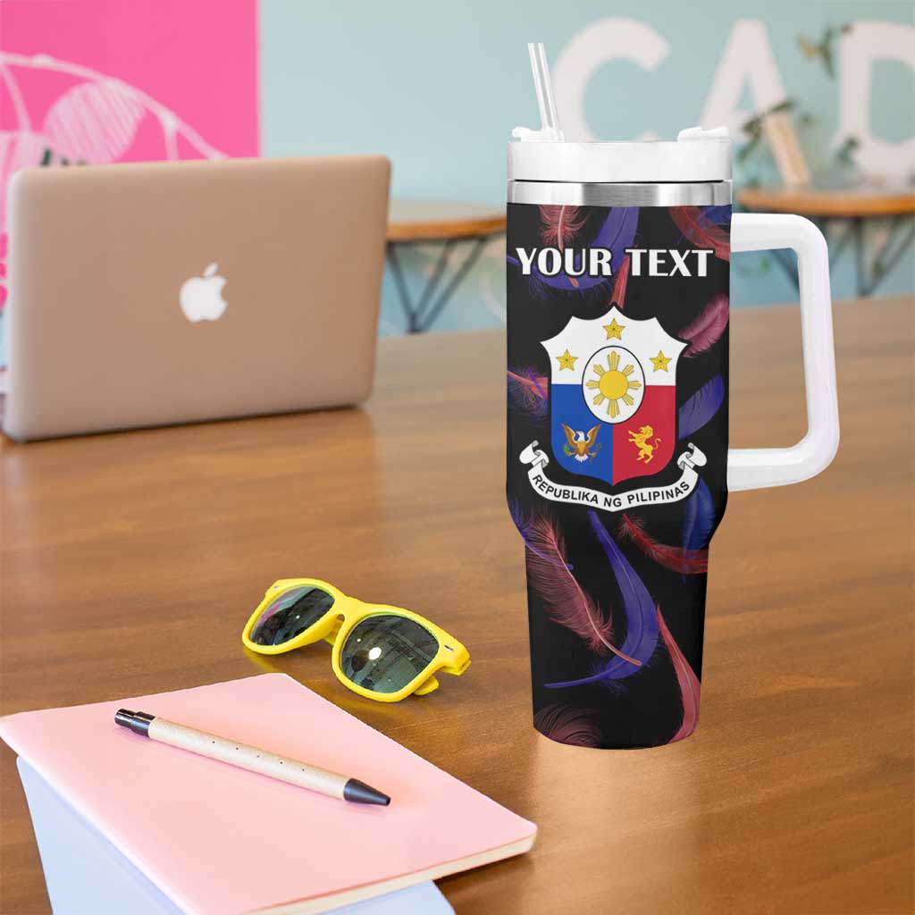Custom Philippines Football Tumbler With Handle World Cup Go Filipinas Feather Black Version LT14 - Polynesian Pride