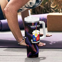 Custom Philippines Football Tumbler With Handle World Cup Go Filipinas Feather Black Version LT14 - Polynesian Pride