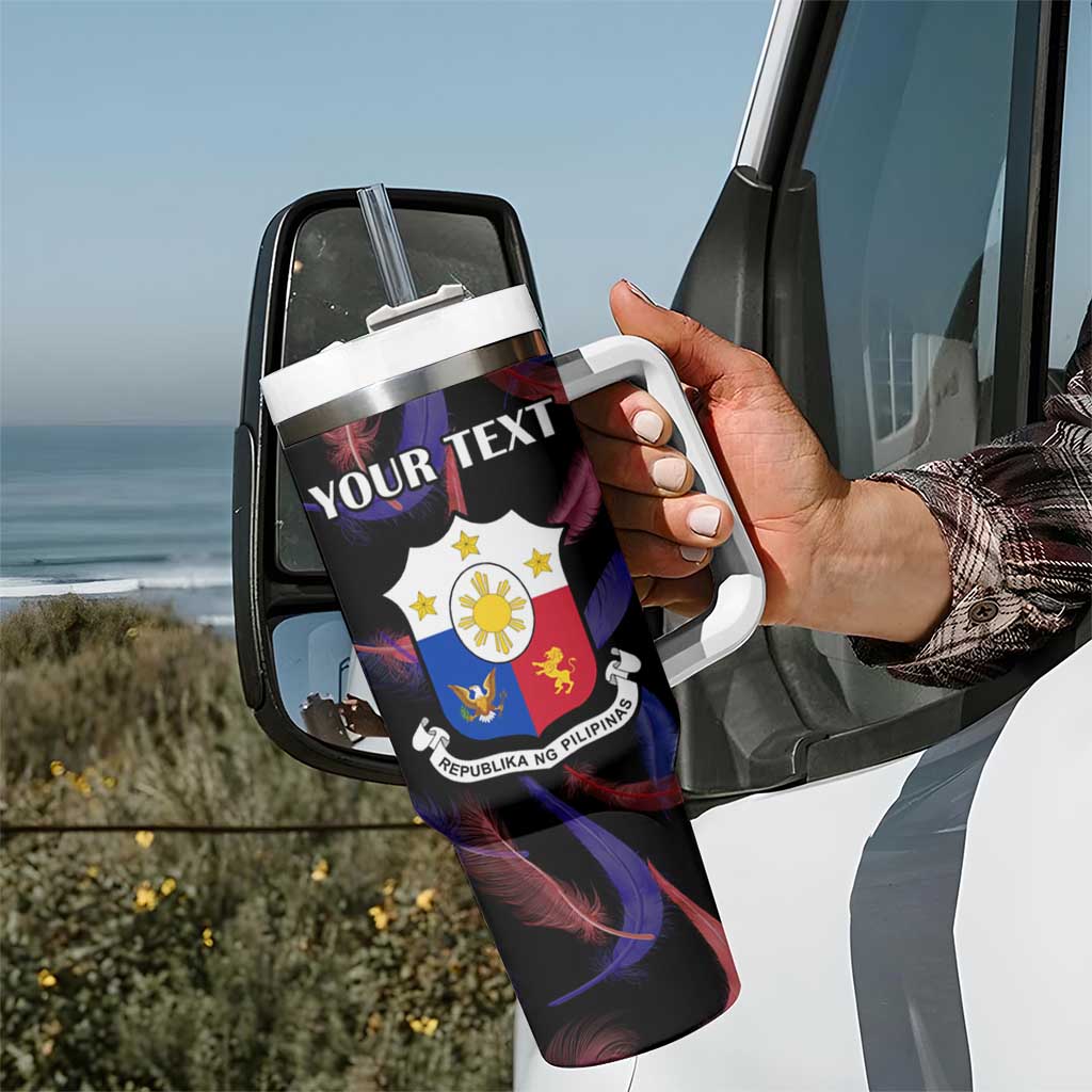 Custom Philippines Football Tumbler With Handle World Cup Go Filipinas Feather Black Version LT14 - Polynesian Pride