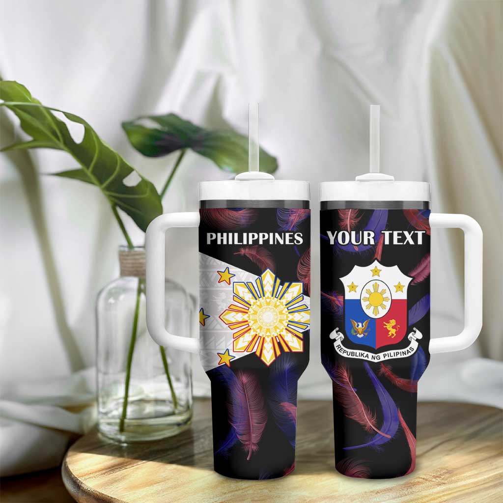 Custom Philippines Football Tumbler With Handle World Cup Go Filipinas Feather Black Version LT14 - Polynesian Pride