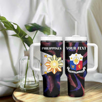 Custom Philippines Football Tumbler With Handle World Cup Go Filipinas Feather Black Version LT14 - Polynesian Pride