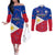 Philippines Football Couples Matching Off The Shoulder Long Sleeve Dress and Long Sleeve Button Shirts 2023 World Cup Go Filipinas Feather Flag Version LT14 Blue - Polynesian Pride