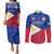 Philippines Football Couples Matching Puletasi Dress and Long Sleeve Button Shirts 2023 World Cup Go Filipinas Feather Flag Version LT14 Blue - Polynesian Pride