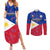 Philippines Football Couples Matching Summer Maxi Dress and Long Sleeve Button Shirts 2023 World Cup Go Filipinas Feather Flag Version LT14 Blue - Polynesian Pride