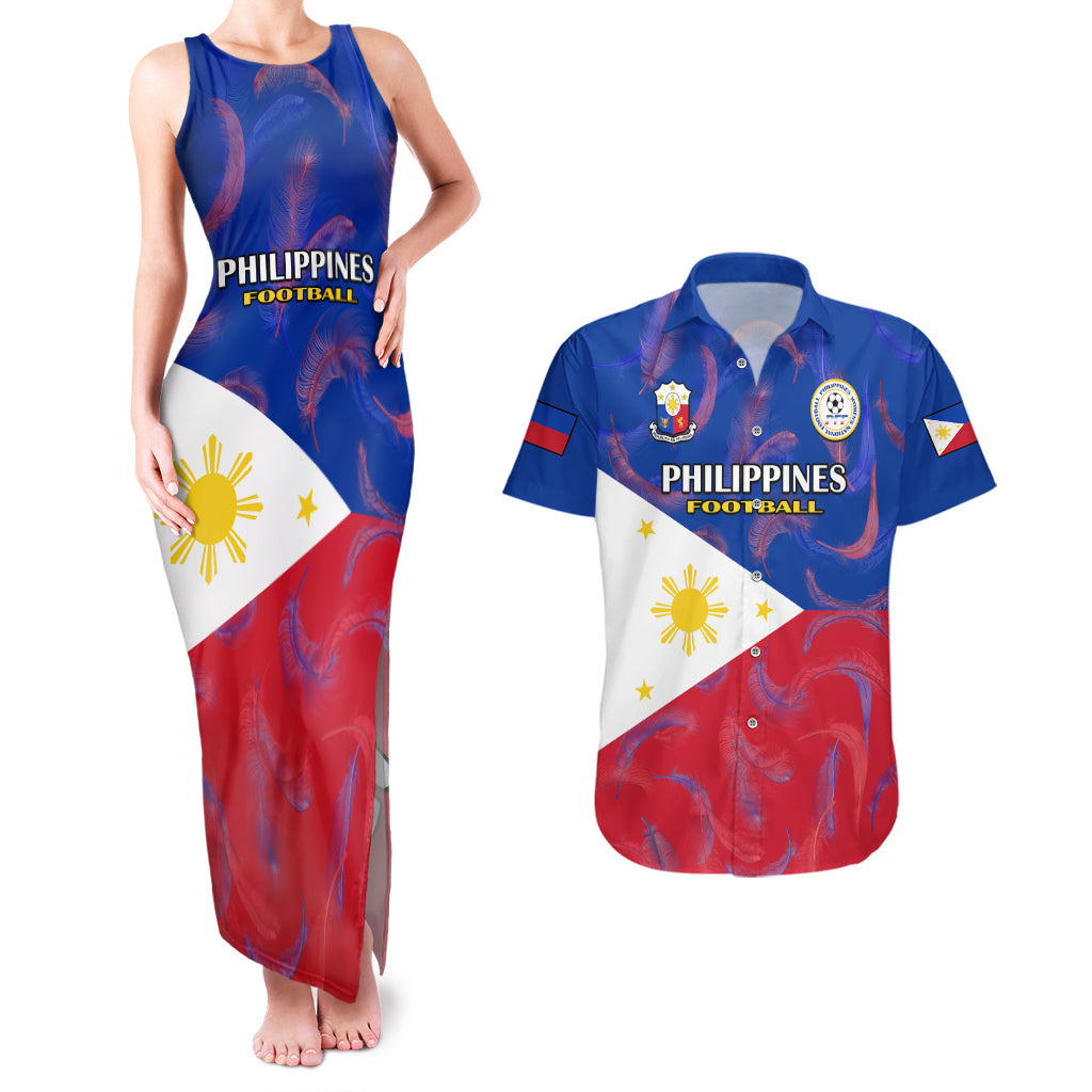 Philippines Football Couples Matching Tank Maxi Dress And Hawaiian Shirt 2023 World Cup Go Filipinas Feather Flag Version LT14 Blue - Polynesian Pride