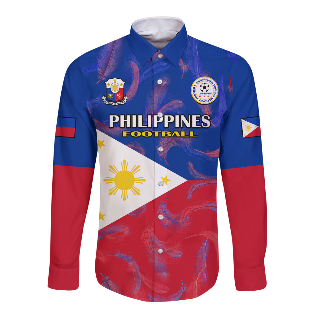 Philippines Football Long Sleeve Button Shirt 2023 World Cup Go Filipinas Feather Flag Version LT14 Unisex Blue - Polynesian Pride